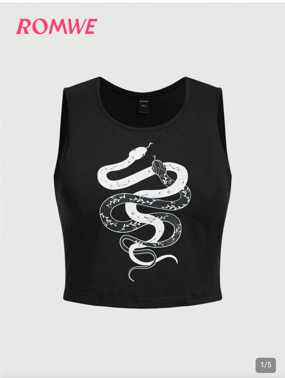 NWOT ROMWE Black Crop Tank with White Snake Graphic